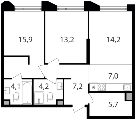 71,5 м², 2-комн. квартира, 2/21 этаж