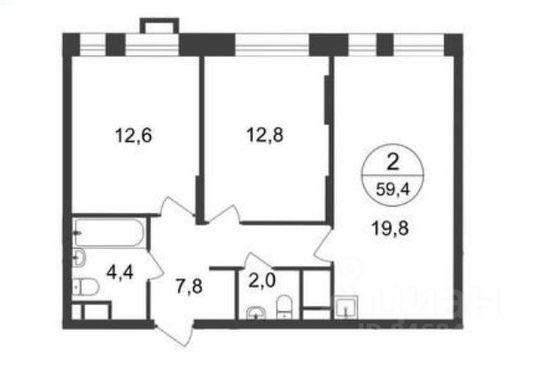 Продажа 2-комнатной квартиры 59,4 м², 20/20 этаж