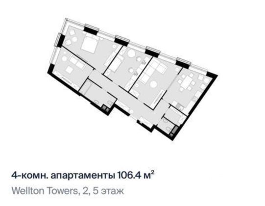 Продажа квартиры со свободной планировкой 106,4 м², 5/62 этаж