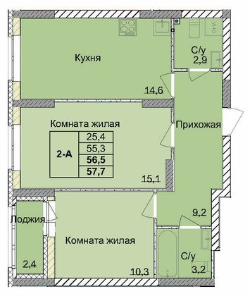 Продажа 2-комнатной квартиры 56,5 м², 1/18 этаж