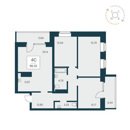 96,3 м², 4-комн. квартира, 24/25 этаж