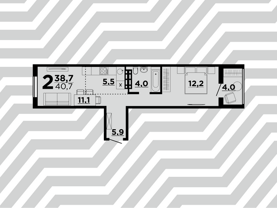 Продажа 1-комнатной квартиры 40,7 м², 1/9 этаж