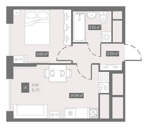 31,7 м², 1-комн. квартира, 5/10 этаж