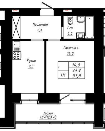 Продажа 1-комнатной квартиры 37,8 м², 10/16 этаж