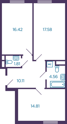 Продажа 2-комнатной квартиры 65,3 м², 1/8 этаж