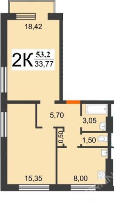 Продажа 2-комнатной квартиры 53,2 м², 3/4 этаж