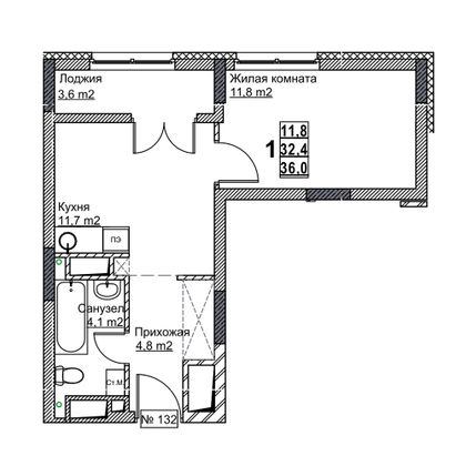 Продажа 1-комнатной квартиры 36 м², 16/24 этаж