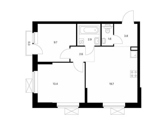 Продажа 2-комнатной квартиры 54 м², 9/22 этаж