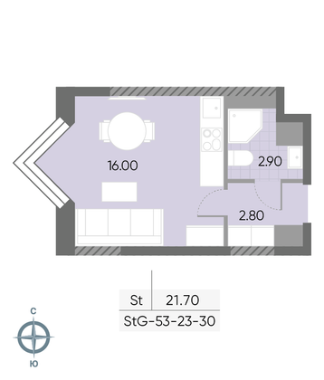 Продажа квартиры-студии 21,7 м², 26/30 этаж