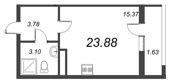 Продажа квартиры-студии 23,9 м², 7/22 этаж