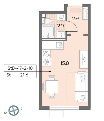 Продажа квартиры-студии 21,6 м², 18/24 этаж