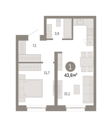 Продажа 1-комнатной квартиры 43,8 м², 4/16 этаж
