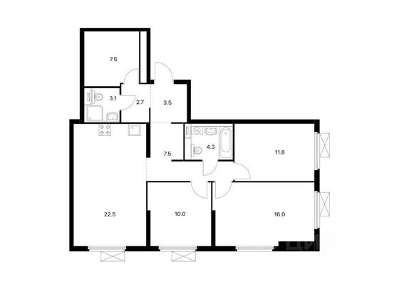 Продажа 3-комнатной квартиры 88,9 м², 6/20 этаж
