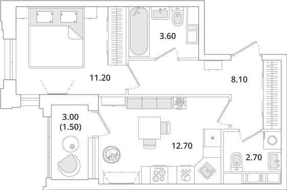 39,8 м², 1-комн. квартира, 9/13 этаж