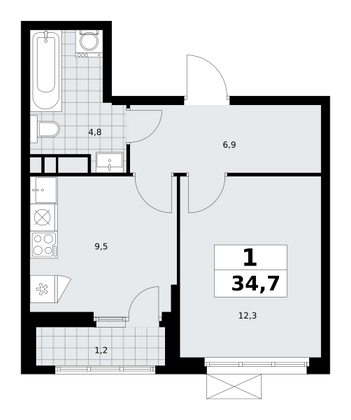 34,7 м², 1-комн. квартира, 10/30 этаж