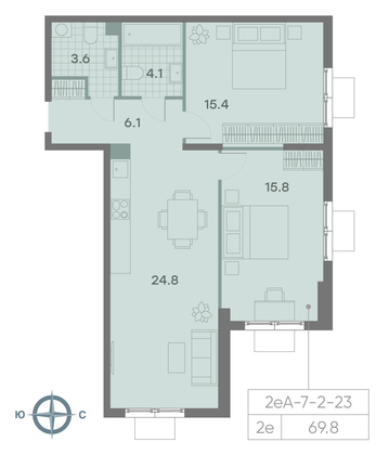 Продажа 2-комнатной квартиры 69,8 м², 5/23 этаж