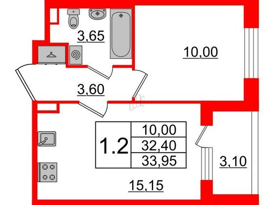 Продажа 1-комнатной квартиры 32,4 м², 1/4 этаж