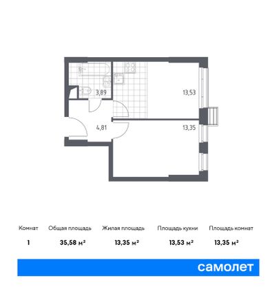 Продажа 1-комнатной квартиры 35,6 м², 2/31 этаж