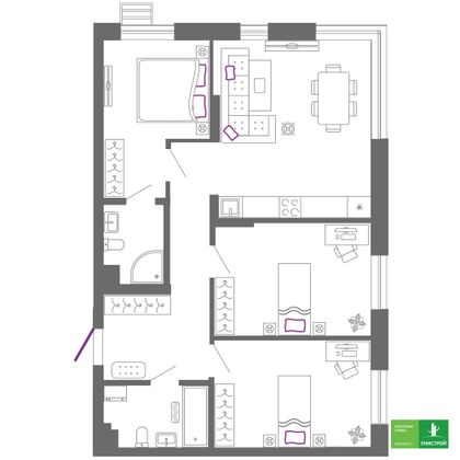 78,7 м², 3-комн. квартира, 2/27 этаж