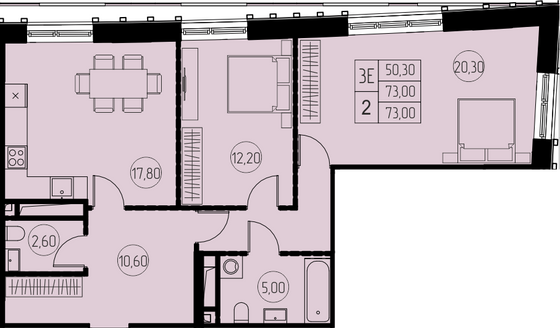 73 м², 3-комн. квартира, 26/28 этаж