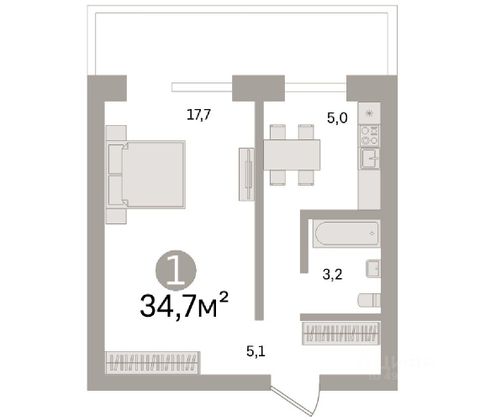 Продажа 1-комнатной квартиры 37 м², 7/9 этаж