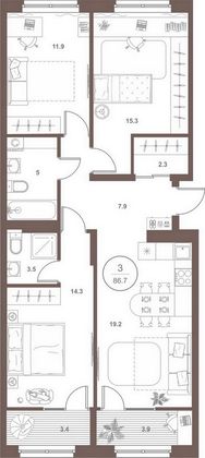 Продажа 3-комнатной квартиры 86,7 м², 2/18 этаж