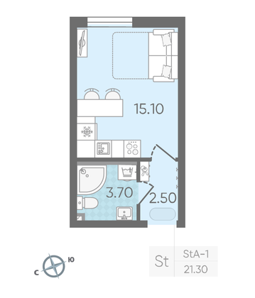 Продажа квартиры-студии 21,3 м², 2/25 этаж