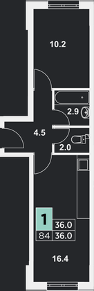 36 м², 1-комн. квартира, 1/9 этаж