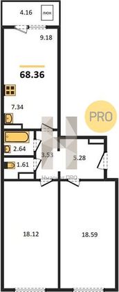 Продажа 2-комнатной квартиры 69,9 м², 7/8 этаж