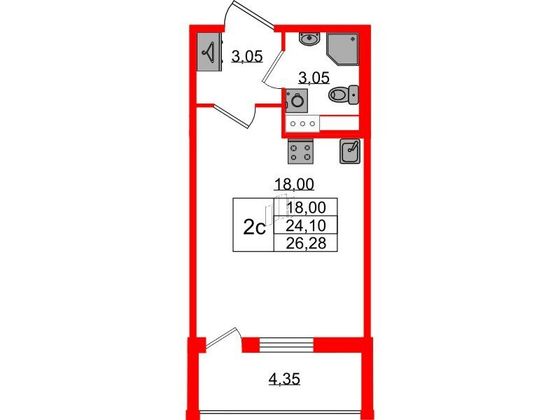 Продажа квартиры-студии 24,1 м², 2/12 этаж