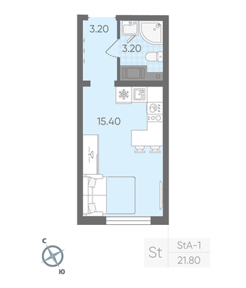 Продажа квартиры-студии 21,8 м², 20/20 этаж