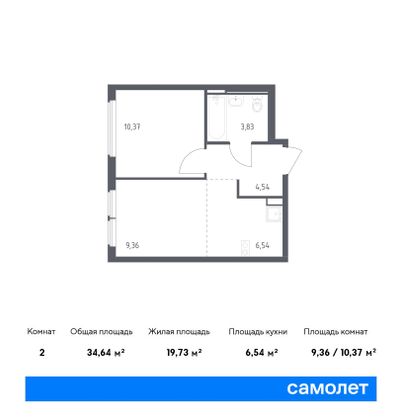 34,6 м², 1-комн. квартира, 12/14 этаж