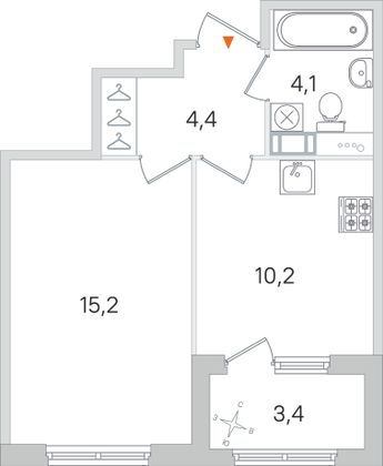 Продажа 1-комнатной квартиры 35,6 м², 3/4 этаж