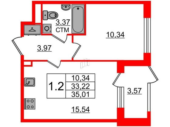 Продажа 1-комнатной квартиры 33,2 м², 1/4 этаж