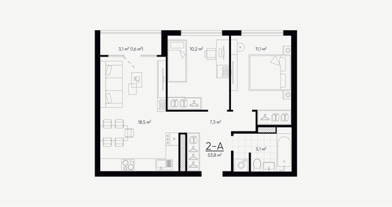 Продажа 2-комнатной квартиры 53,6 м², 17/24 этаж