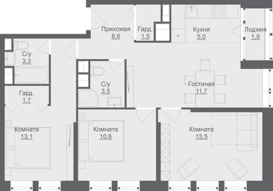 Продажа 4-комнатной квартиры 73,5 м², 6/17 этаж