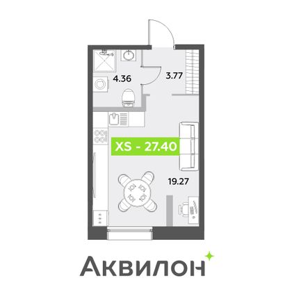 27,4 м², студия, 1/12 этаж