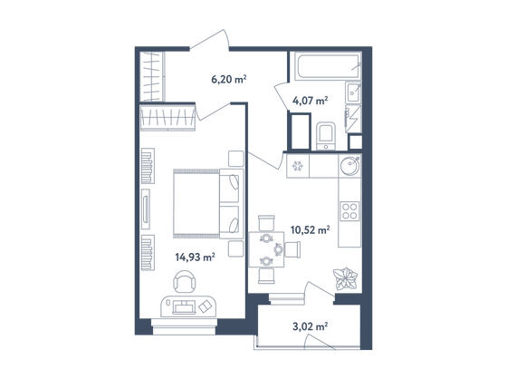 37,2 м², 1-комн. квартира, 1/4 этаж