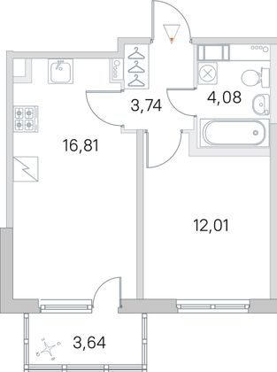 Продажа 1-комнатной квартиры 37,7 м², 4/5 этаж