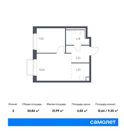 34,8 м², 1-комн. квартира, 2/17 этаж