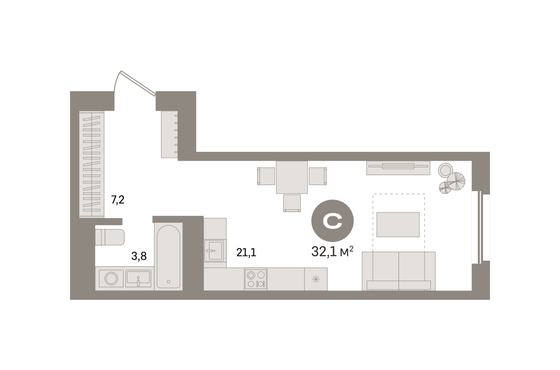 Продажа квартиры-студии 32,1 м², 10/24 этаж