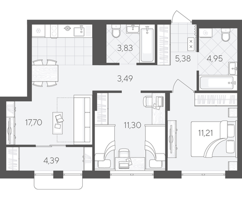 62,3 м², 2-комн. квартира, 8/9 этаж