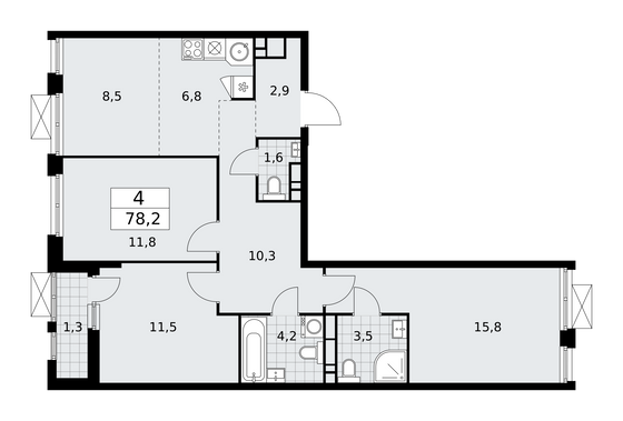78,2 м², 4-комн. квартира, 14/18 этаж