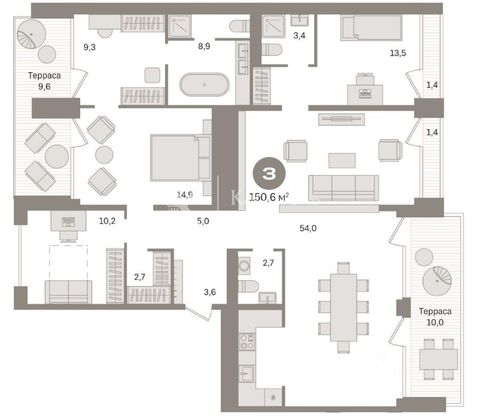 Продажа 3-комнатной квартиры 150,6 м², 9/10 этаж