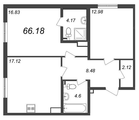 Продажа 2-комнатной квартиры 66,2 м², 1/12 этаж