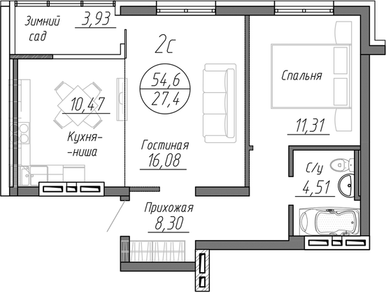 Продажа 2-комнатной квартиры 54,6 м², 19/25 этаж