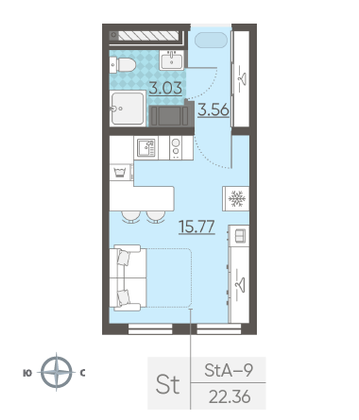 Продажа квартиры-студии 22,4 м², 20/25 этаж