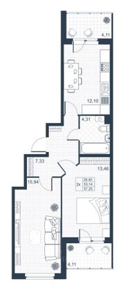 Продажа 2-комнатной квартиры 52,8 м², 1/3 этаж