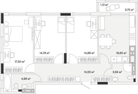 88,4 м², 3-комн. квартира, 1/7 этаж