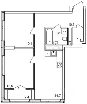 Аренда 2-комнатной квартиры 53,6 м², 24/25 этаж